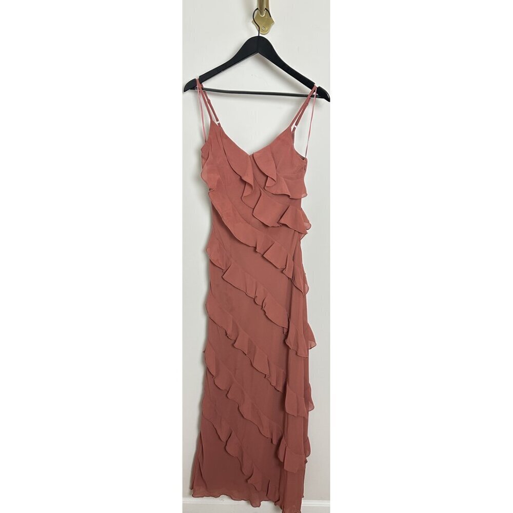 PETAL & PUP Ciao Ruffle Chiffon Gown in Rosewood Size Small - Picture 3 of 8